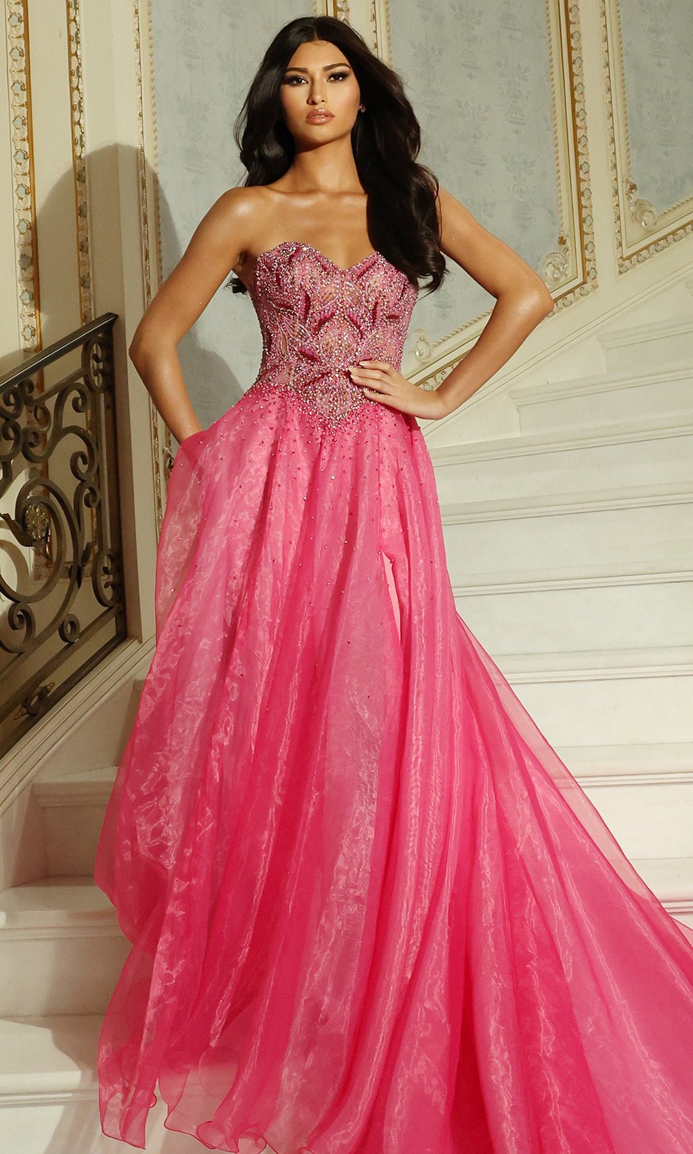 Jovani 48906 - Beaded Embroidered Sweetheart Organza Gown - Silhouette Dresses