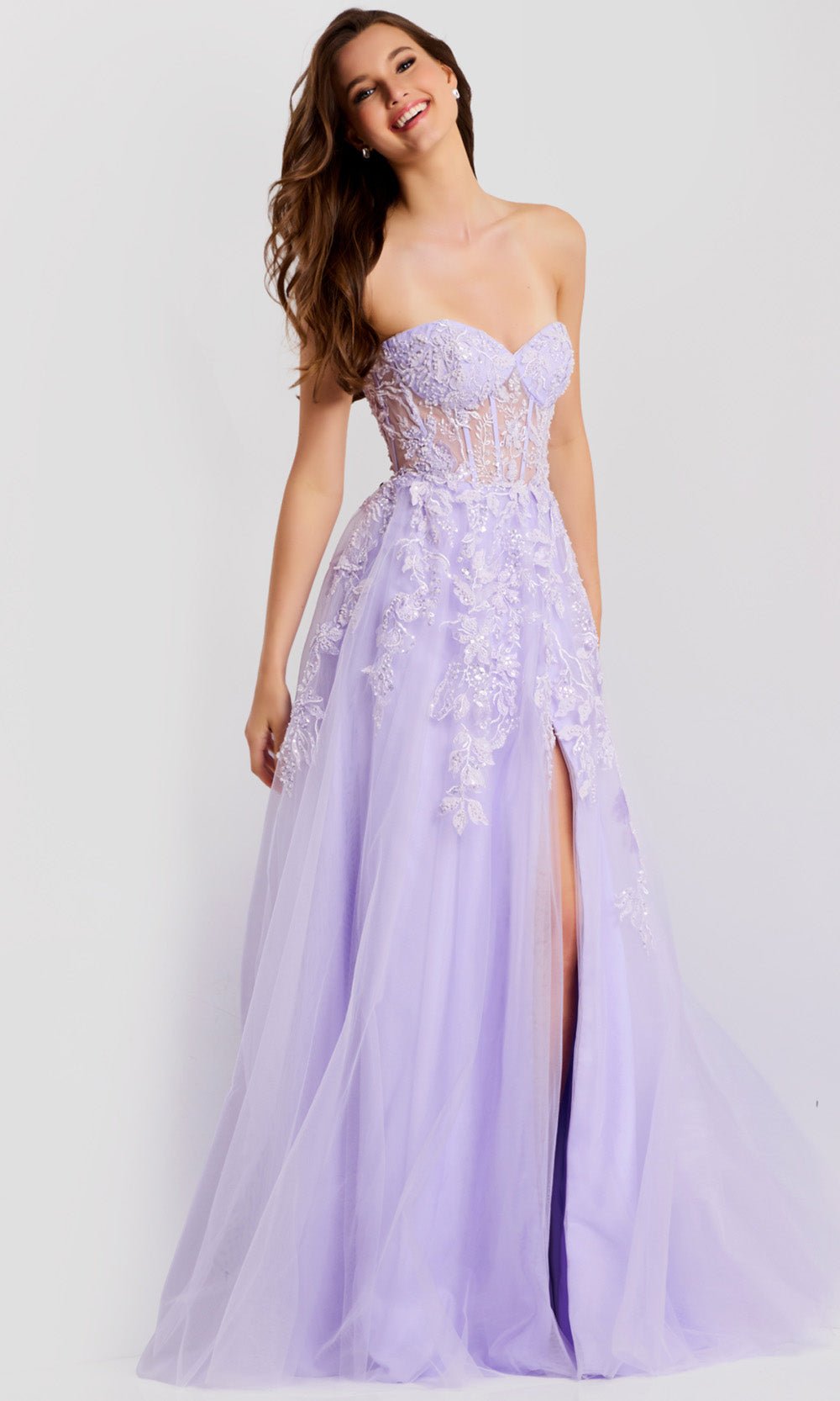 Jovani 49656 - Floral Embroidered Sweetheart Tulle Dress - Silhouette Dresses