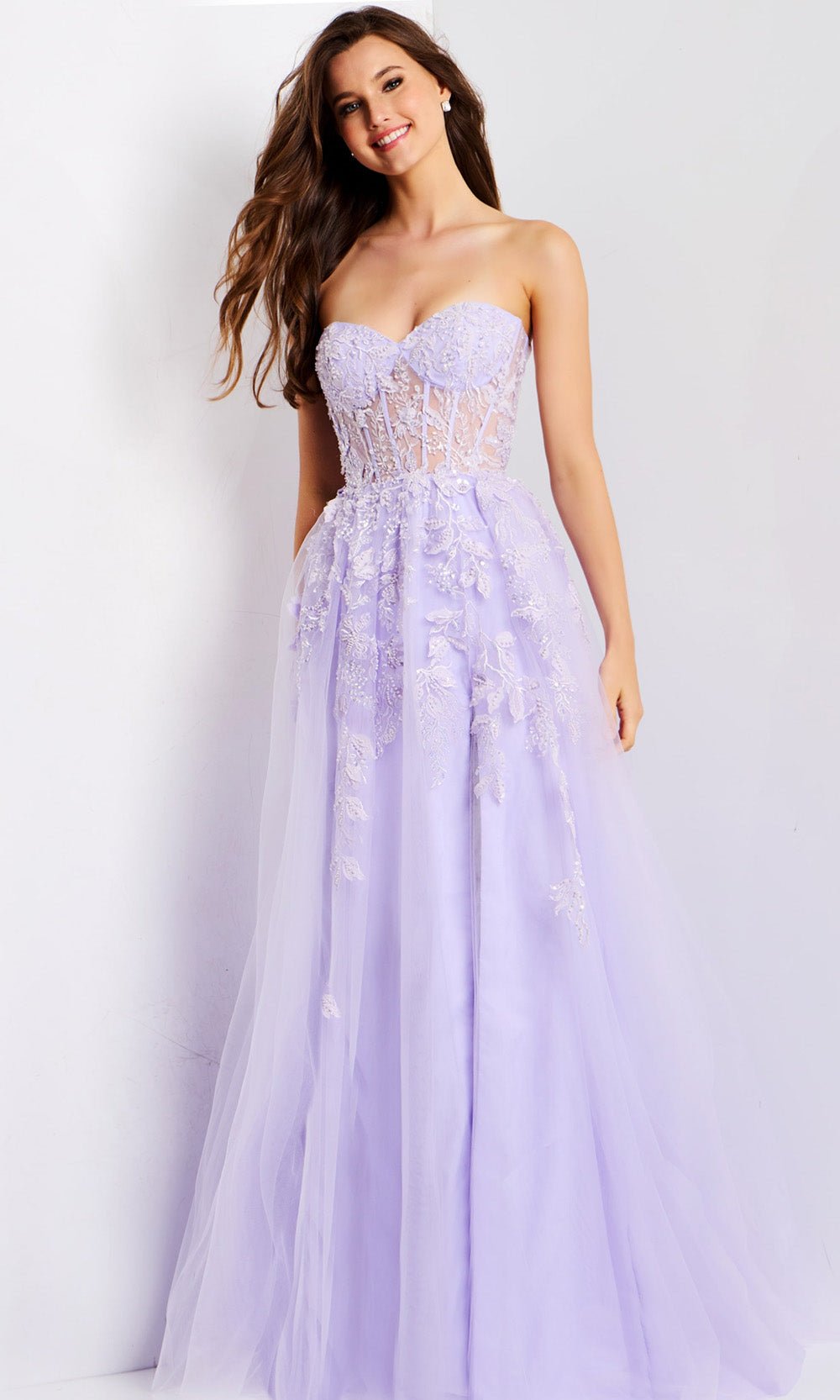 Jovani 49656 - Floral Embroidered Sweetheart Tulle Dress - Silhouette Dresses