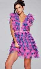 Jovani 50069 - Plunging Neckline Ruffled Cocktail Dress - designer cocktail dress at Silhouette Dresses