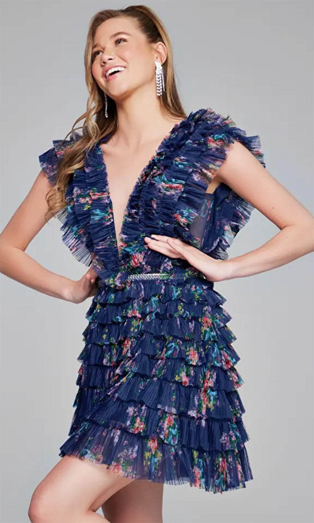 Jovani 50069 - Plunging Neckline Ruffled Cocktail Dress - view 5