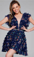 Jovani 50069 - Plunging Neckline Ruffled Cocktail Dress - view 7