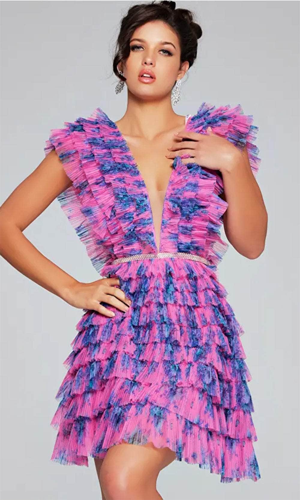 Jovani 50069 - Plunging Neckline Ruffled Cocktail Dress - back view
