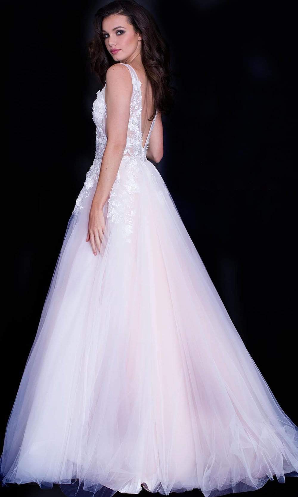 Jovani 55634 Sheer Floral Appliques Junior Prom V-Neck Ballgown - view 7