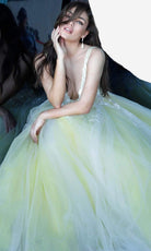 Jovani 55634 Sheer Floral Appliques Junior Prom V-Neck Ballgown - view 15