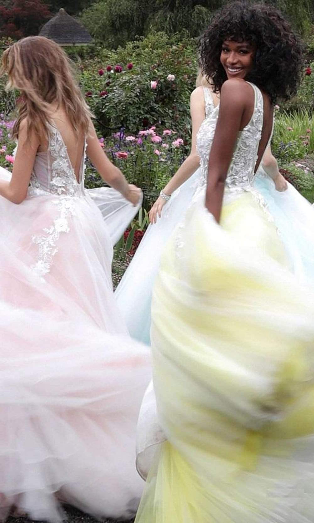 Jovani 55634 Sheer Floral Appliques Junior Prom V-Neck Ballgown - view 9
