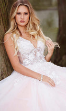 Jovani 55634 Sheer Floral Appliques Junior Prom V-Neck Ballgown - view 8