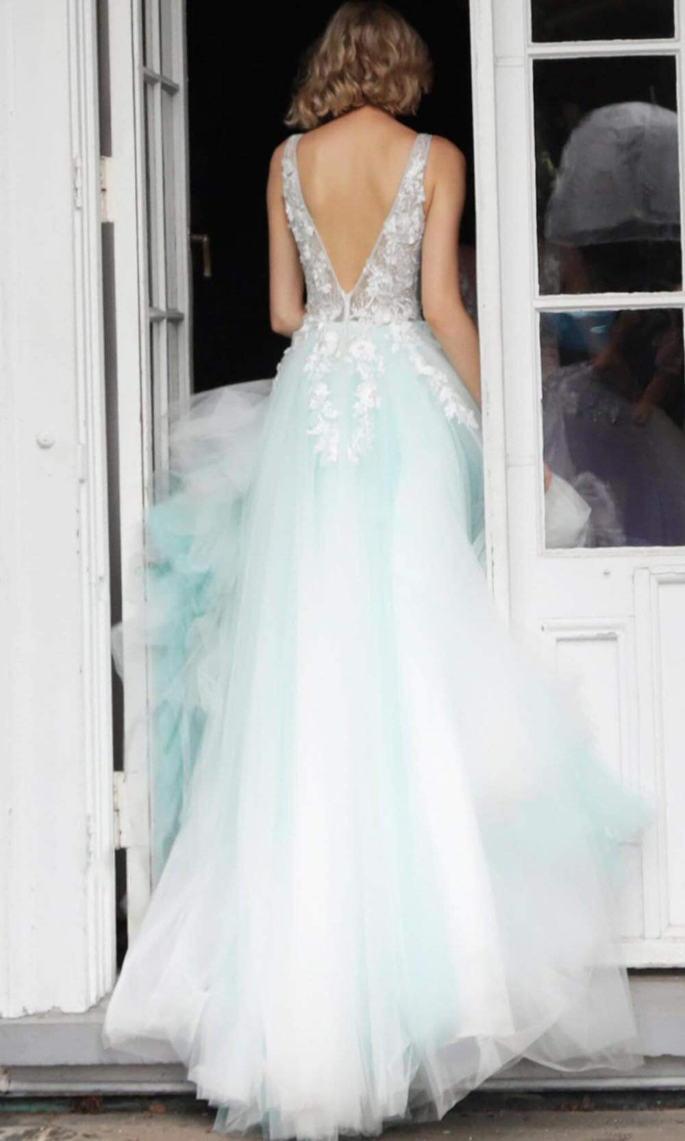 Jovani 55634 Sheer Floral Appliques Junior Prom V-Neck Ballgown - view 4
