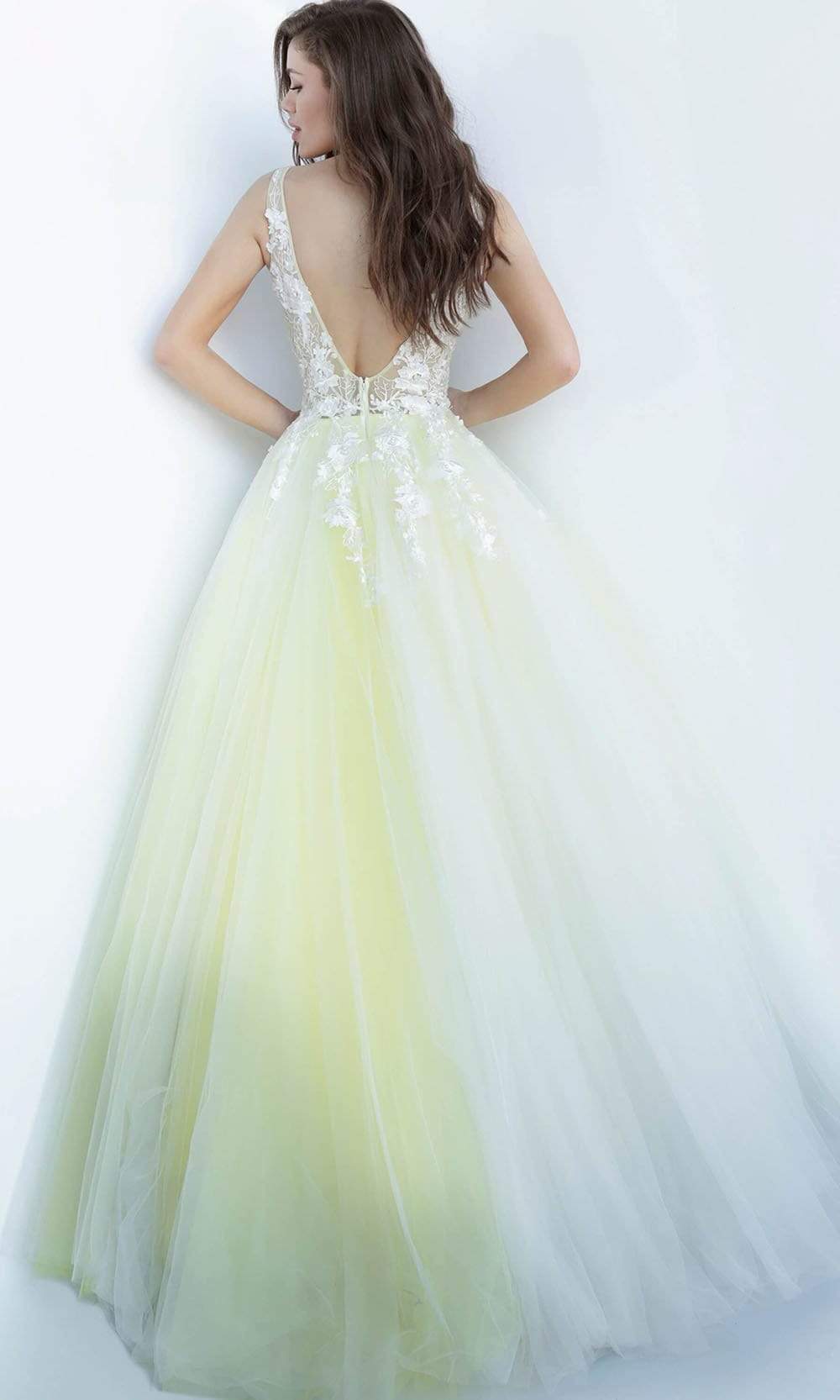 Jovani 55634 Sheer Floral Appliques Junior Prom V-Neck Ballgown - view 14