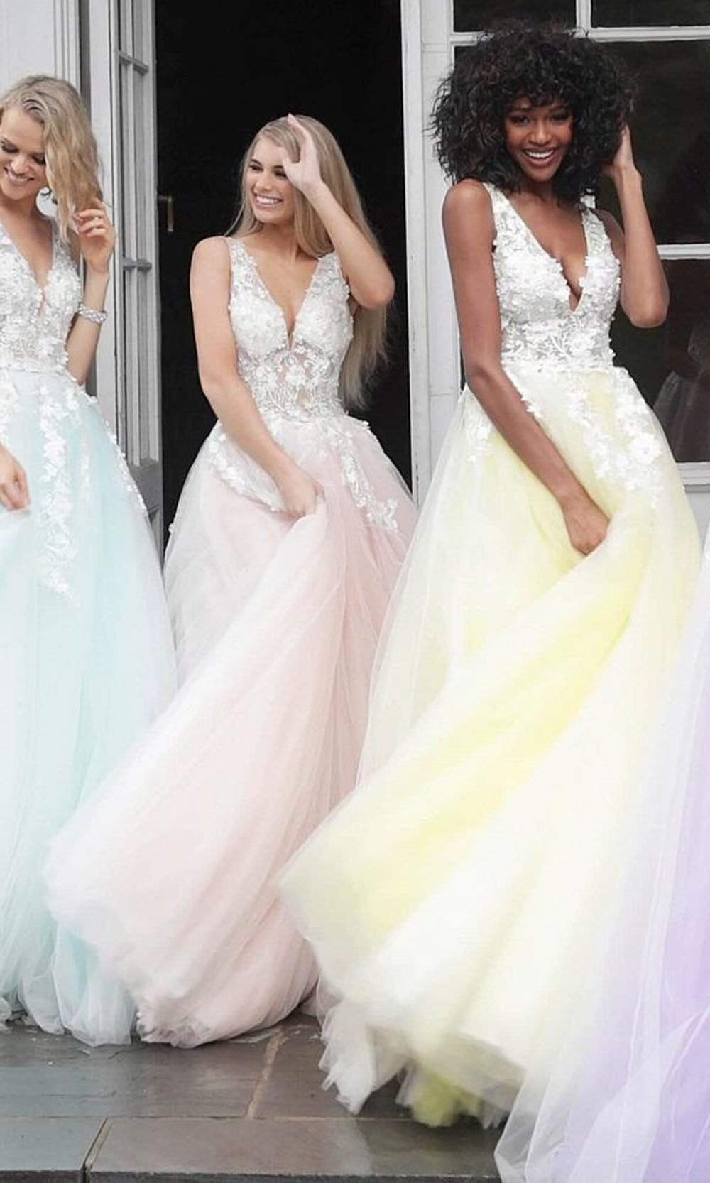 Jovani 55634 Sheer Floral Appliques Junior Prom V-Neck Ballgown - view 6