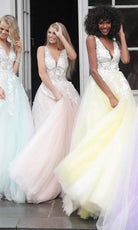 Jovani 55634 Sheer Floral Appliques Junior Prom V-Neck Ballgown - view 6