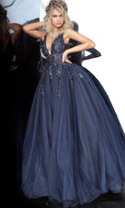 Jovani 55634 Sheer Floral Appliques Junior Prom V-Neck Ballgown - view 12
