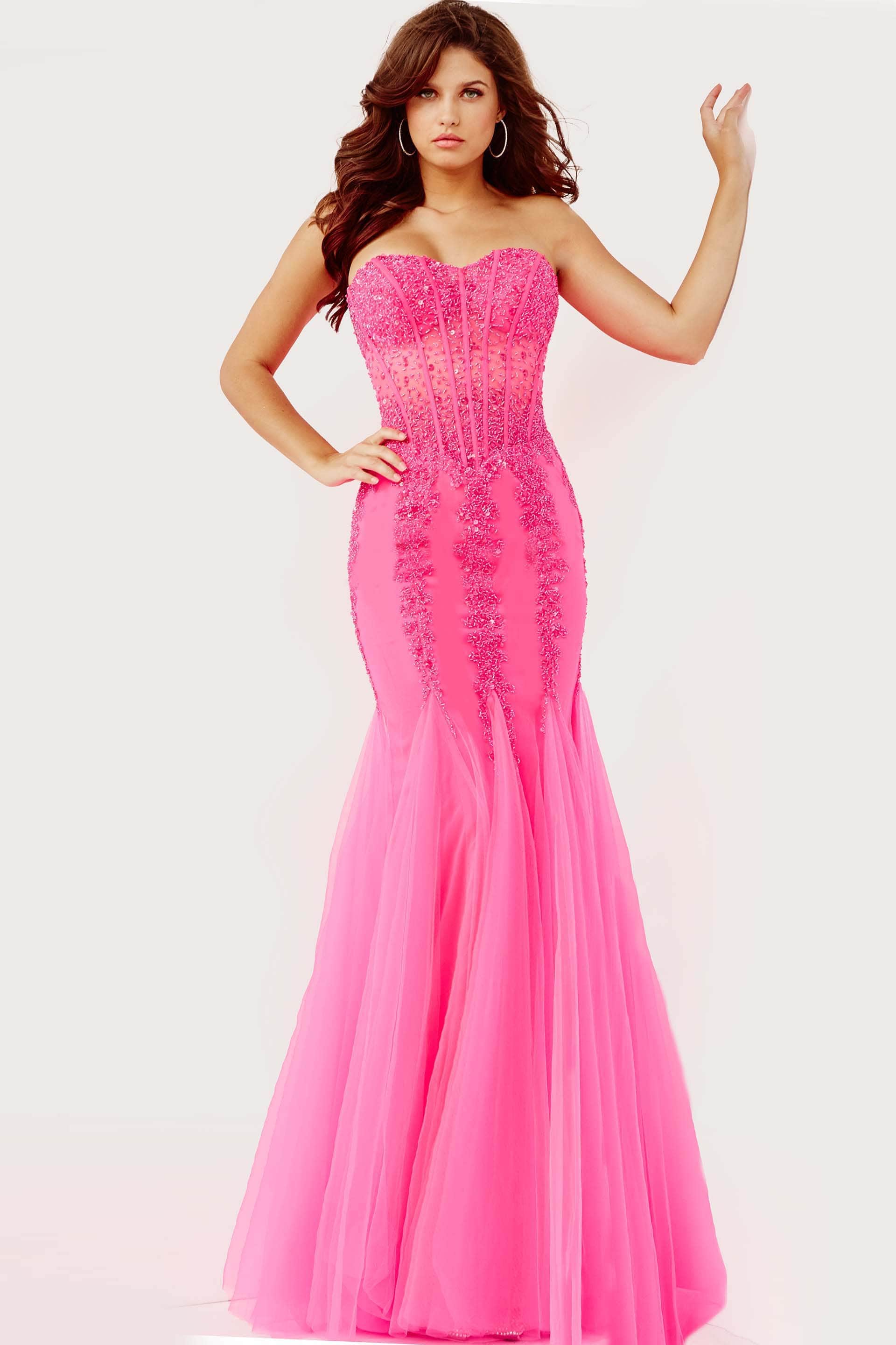 Jovani 5908 Strapless Sweetheart Corset Bodice Junior Prom Mermaid Gown - view 14