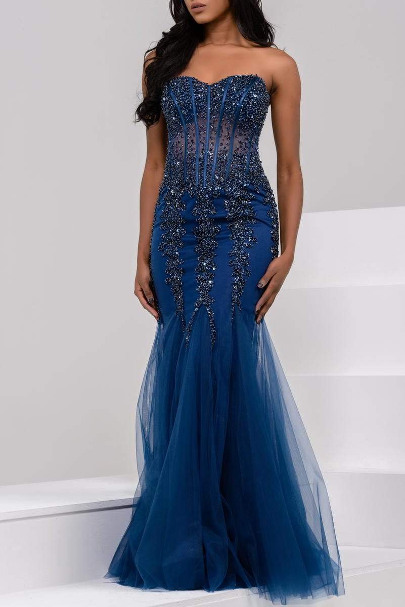 Jovani 5908 Strapless Sweetheart Corset Bodice Junior Prom Mermaid Gown - view 9