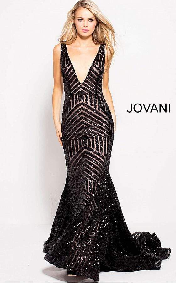 Jovani - 59762 Sexy Fitted Sequined Plunging Gown - designer prom dress at Silhouette Dresses