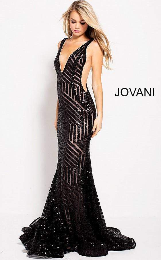 Jovani - 59762 Sexy Fitted Sequined Plunging Gown - back view
