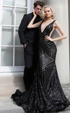Jovani - 59762 Sexy Fitted Sequined Plunging Gown - detail view