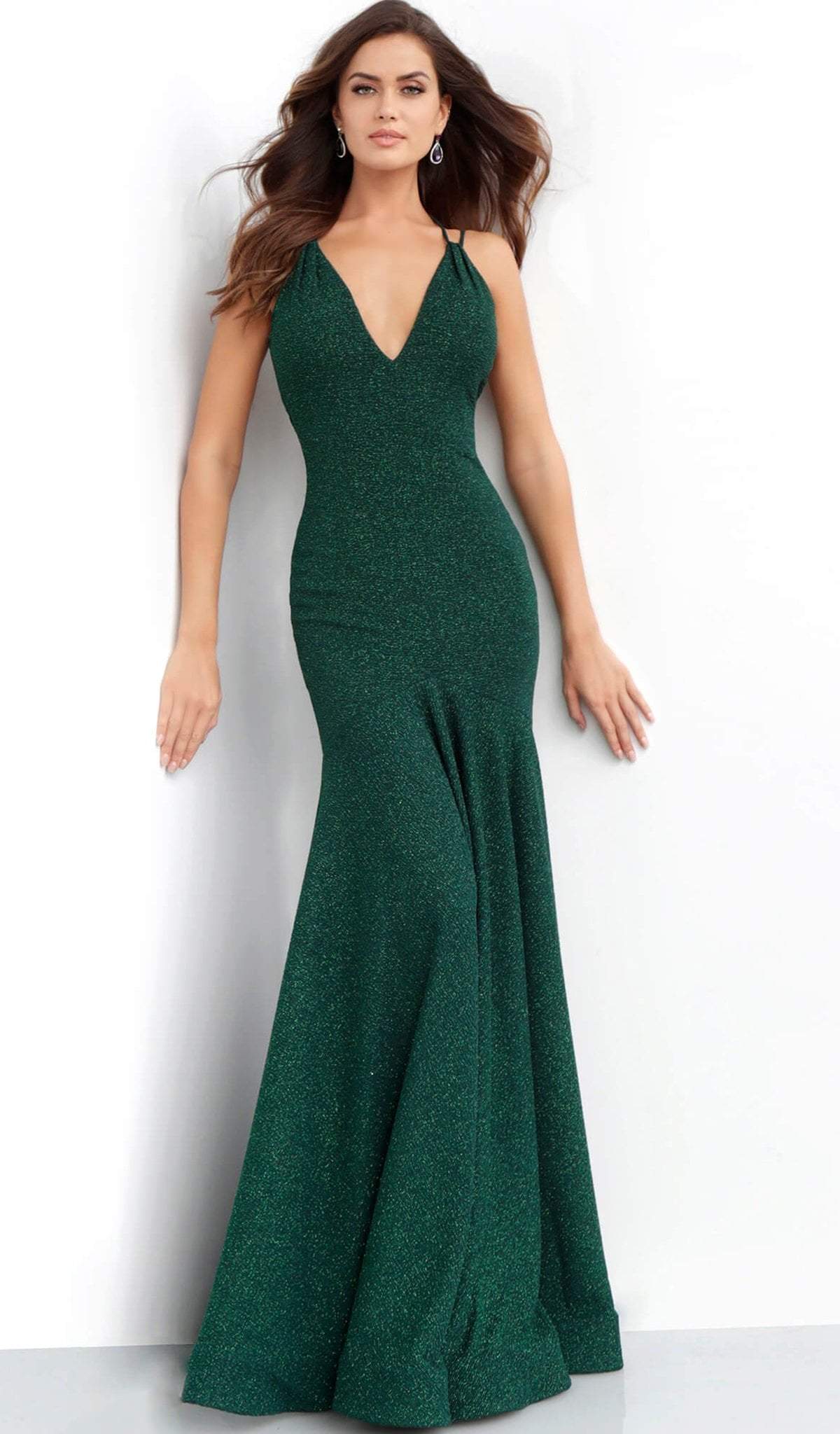 Jovani - 60214 Plunging V-neck Glitter Trumpet Dress - designer prom dress at Silhouette Dresses
