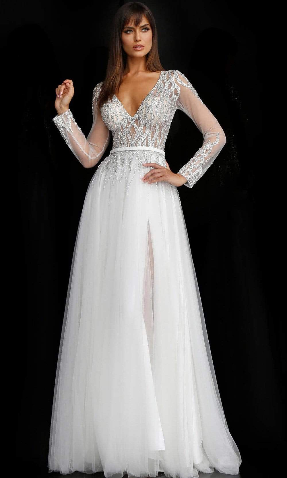 Jovani - 60325 Embellished Plunging V Neck A-line Gown - designer wedding dress at Silhouette Dresses