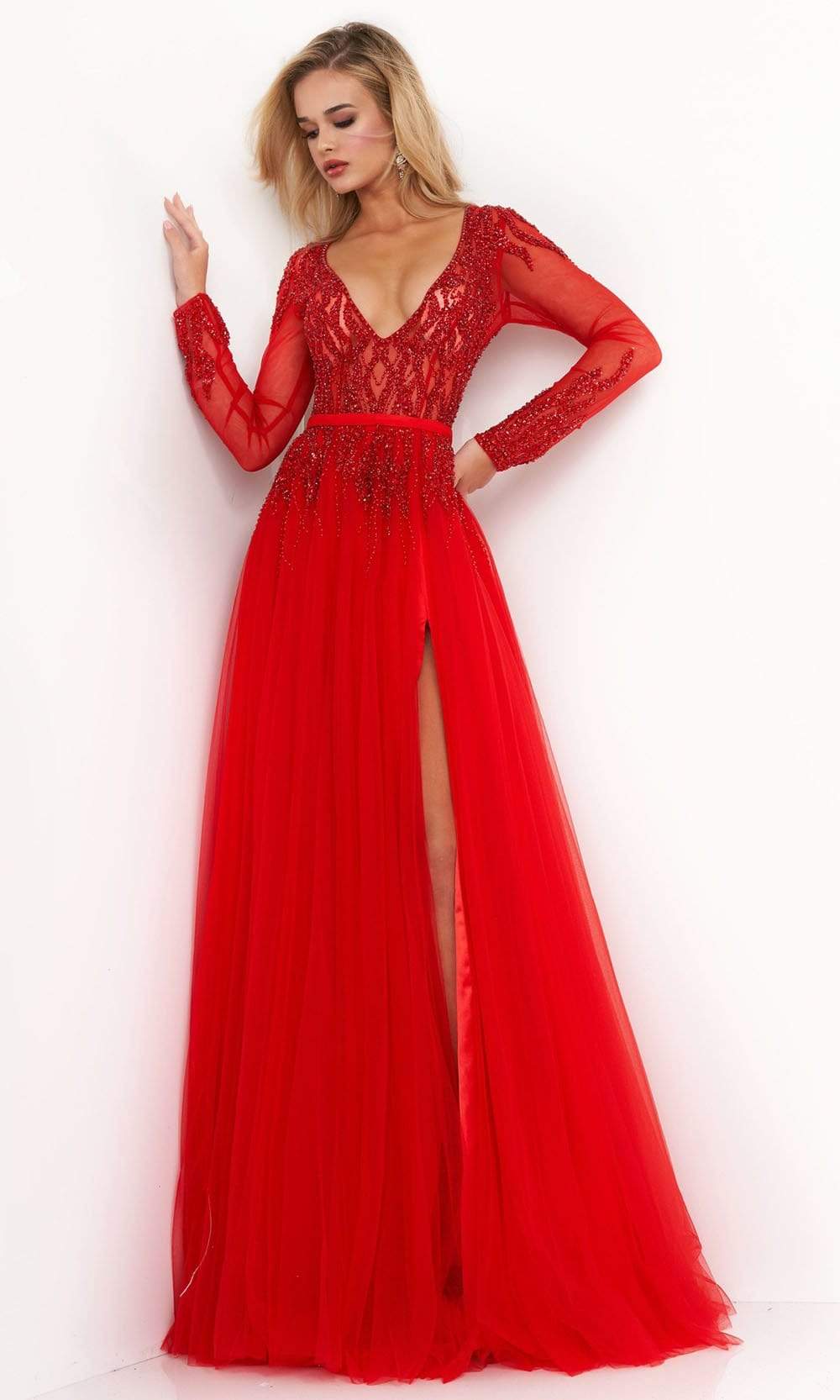 Jovani - 60325 Embellished Plunging V Neck A-line Gown - back view