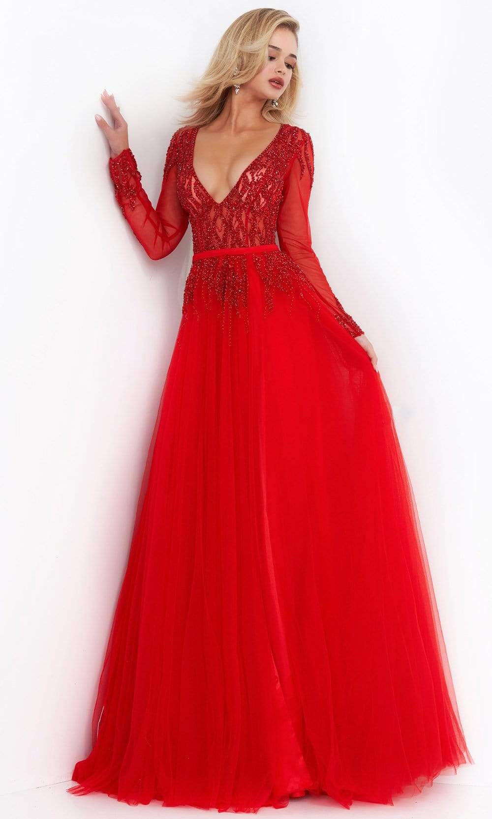 Jovani - 60325 Embellished Plunging V Neck A-line Gown - view 4