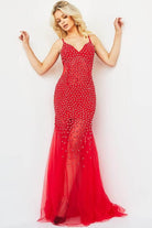 Jovani - 60695 Beaded Plunging V-neck Tulle Trumpet Dress - view 8
