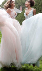Jovani - 61109 Floral Applique Plunging V-neck Tulle Plus Size Prom Ballgown - view 5