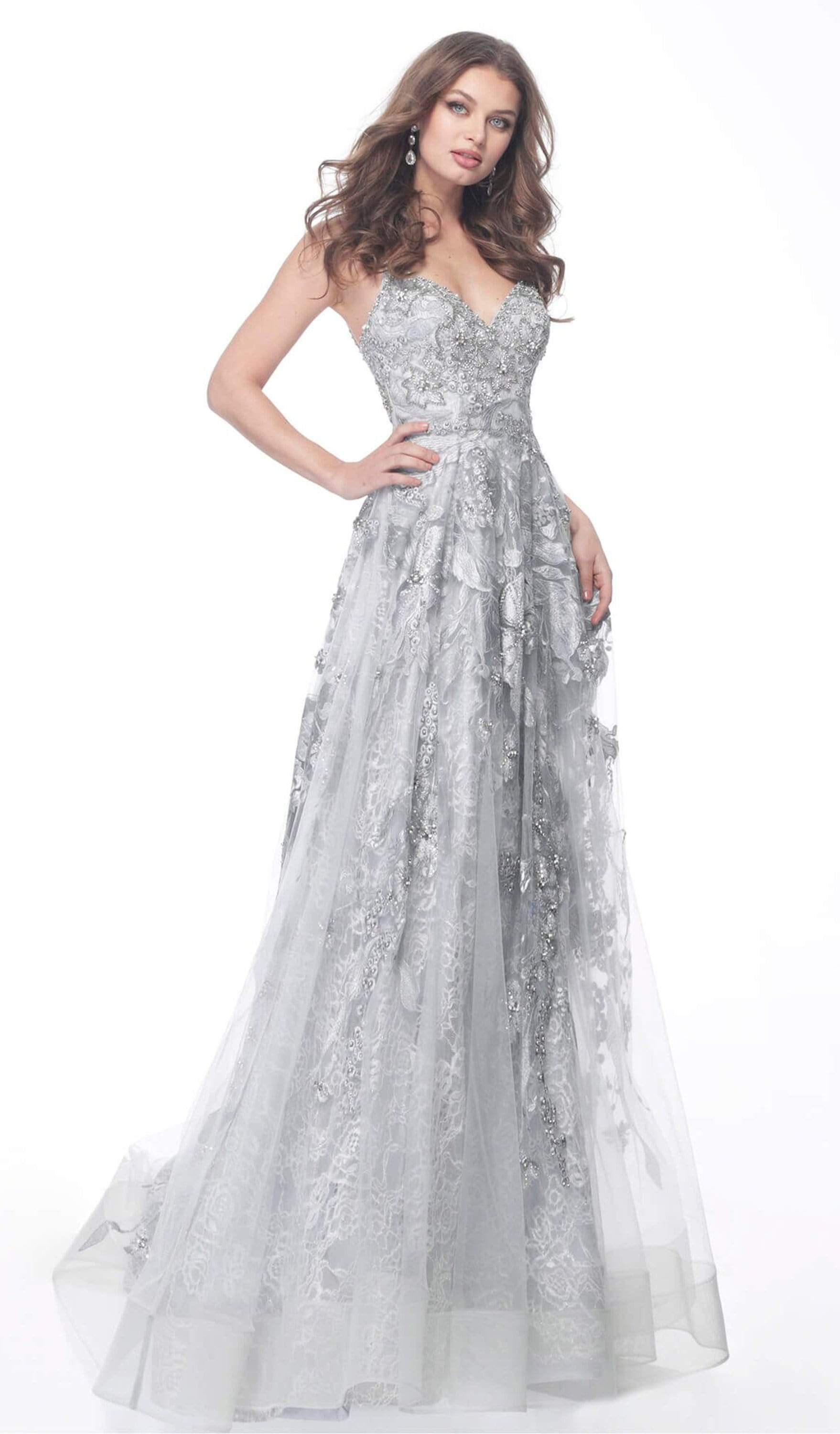 Jovani - 62405 Embroidered Plunging V-Neck A-Line Gown - designer prom dress at Silhouette Dresses