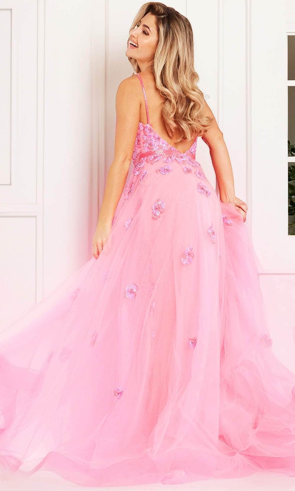 Jovani 62929 - Plunging Floral Beaded Prom Gown - detail view
