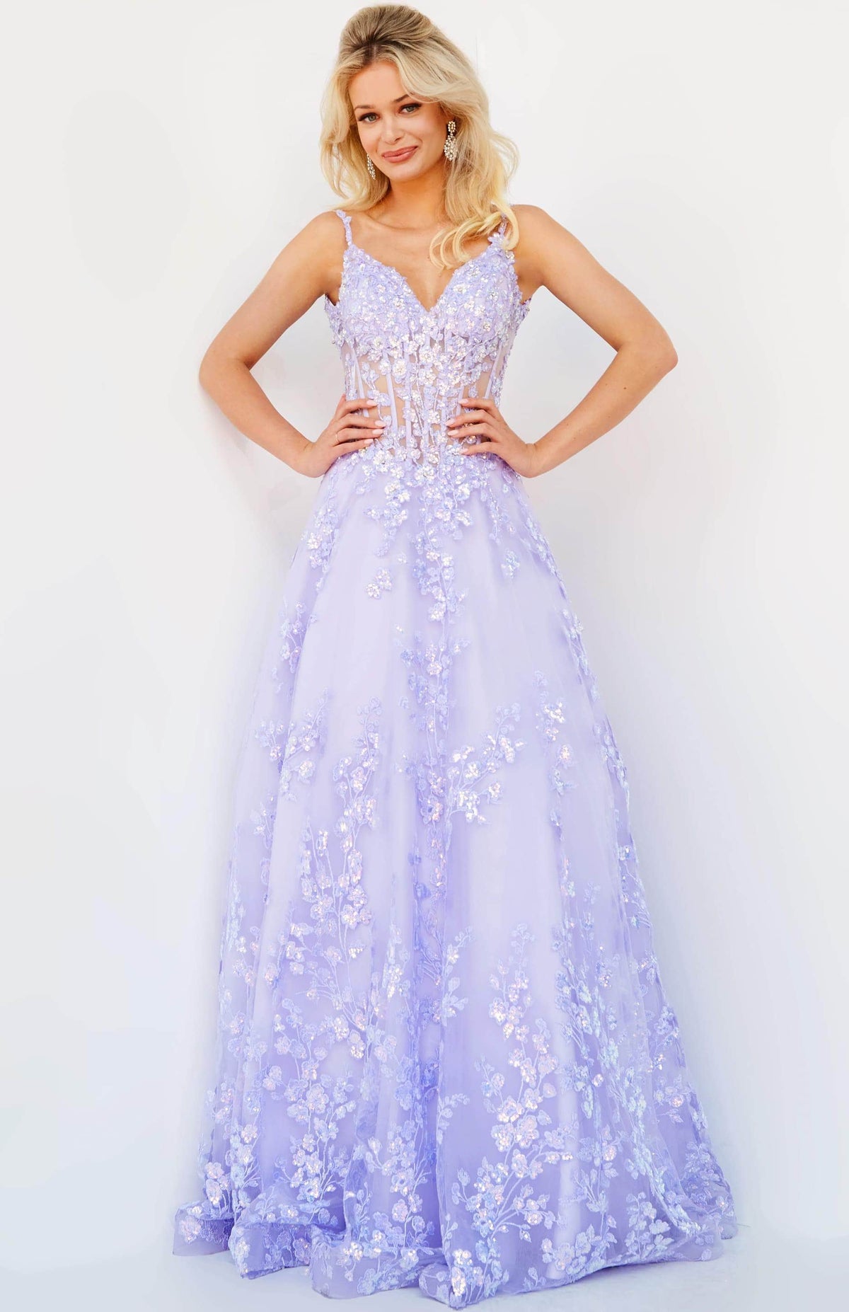 Jovani 63170 - Floral Corset A-Line Prom Dress - designer prom dress at Silhouette Dresses