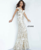 Jovani - 63349 Elaborate Metallic Sequined Off Shoulder Gown - back view