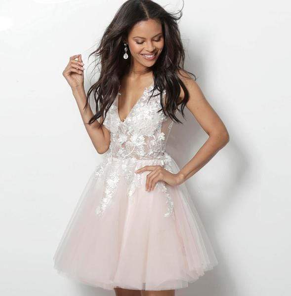 Jovani - 63987 Floral Appliqued A-Line Cocktail Dress - view 5