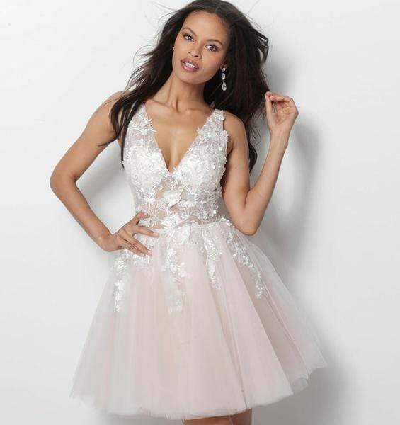 Jovani - 63987 Floral Appliqued A-Line Cocktail Dress - detail view