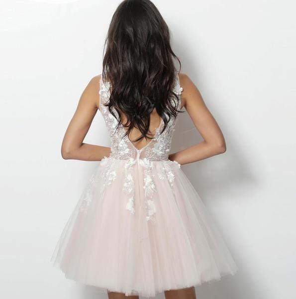 Jovani - 63987 Floral Appliqued A-Line Cocktail Dress - view 4