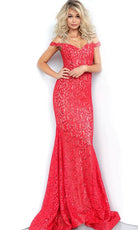 Jovani 64521 Lace Off-Shoulder Mermaid Dress With Train - view 5