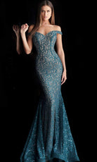 Jovani 64521 Lace Off-Shoulder Mermaid Dress With Train - view 4