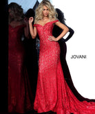 Jovani 64521 Lace Off-Shoulder Mermaid Dress With Train - view 7