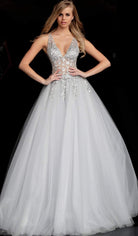 Jovani 65379 - Crystal Embellished Plunging V-neck Ballgown - designer ball gown at Silhouette Dresses