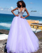 Jovani 65379 - Crystal Embellished Plunging V-neck Ballgown - back view