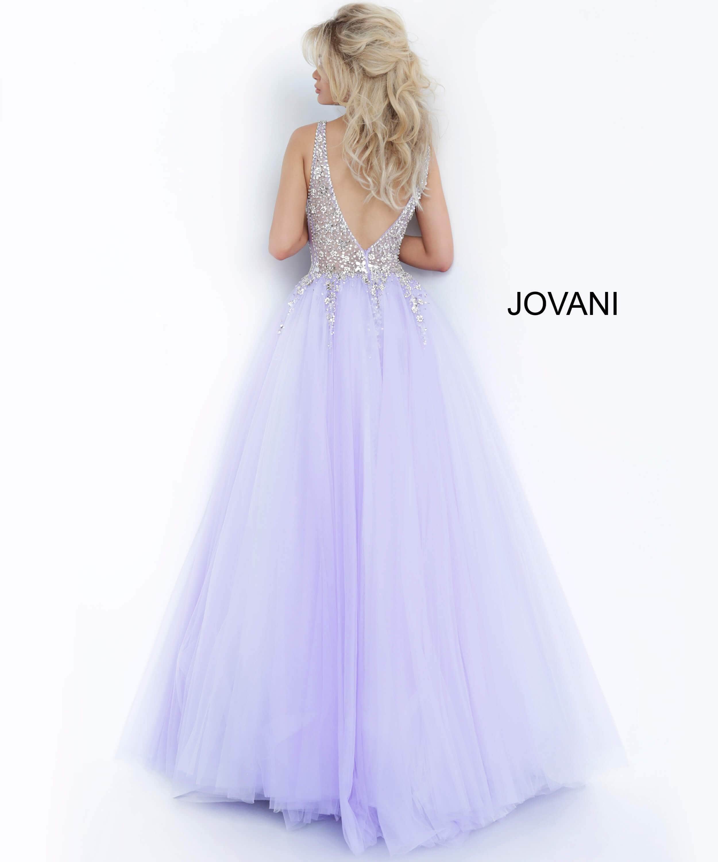 Jovani 65379 - Crystal Embellished Plunging V-neck Ballgown - view 4