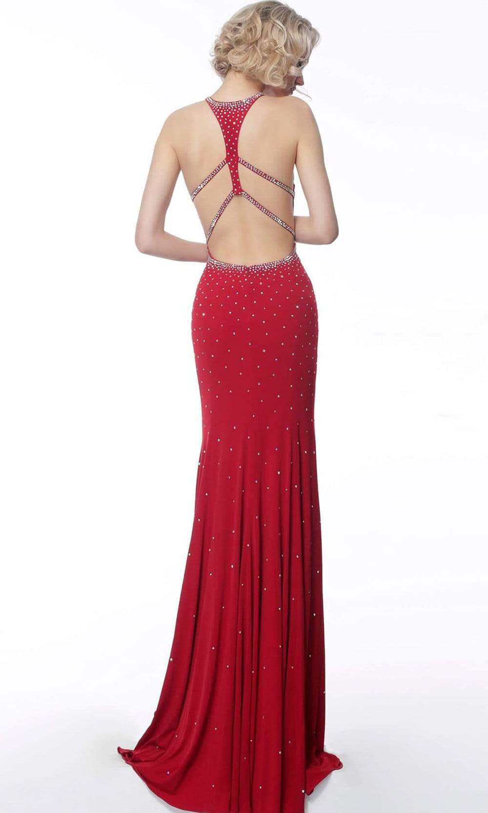 Jovani - 67101 Beaded Halter Jersey Trumpet Dress - view 4