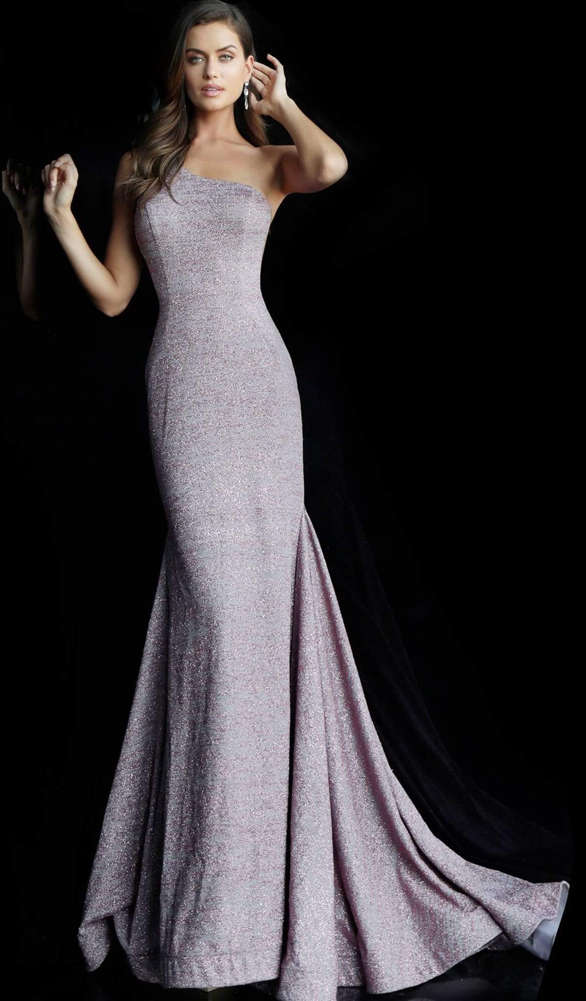 Jovani - 67650 Stretch Glitter Mermaid Dress With Sweep Train - view 6