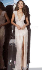 Jovani 68792 - Fringe Skirt Slit Evening Dress - back view