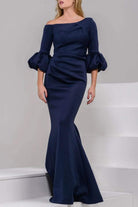 Jovani - Asymmetrical Pleat Detailed Trumpet Gown 39739SC - designer mother of the bride dress at Silhouette Dresses