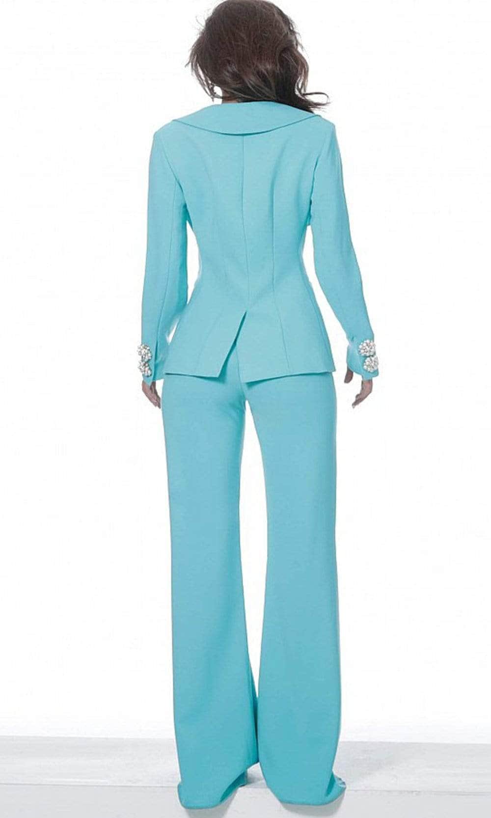 Jovani - Collared Plunging V-Neck Formal Pantsuit 02637SC - back view