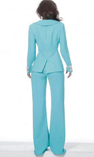 Jovani - Collared Plunging V-Neck Formal Pantsuit 02637SC - back view