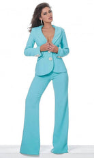 Jovani - Collared Plunging V-Neck Formal Pantsuit 02637SC - detail view