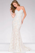 Jovani - Crystal Embellished Strapless Lace Prom Dress 37334 - designer wedding dress at Silhouette Dresses