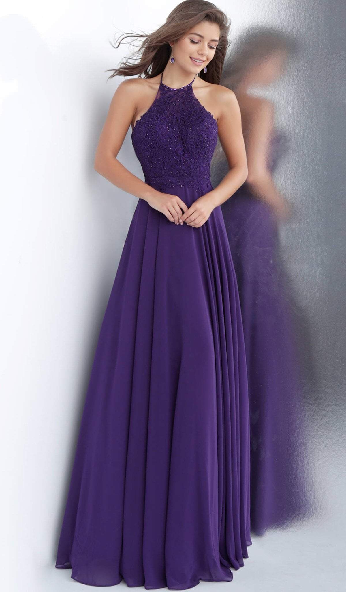 JVN by Jovani - Embroidered Halter Dress JVN64114SC - designer prom dress at Silhouette Dresses