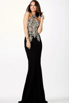 JVN by Jovani - Fitted Halter Lace Evening Dress JVN33691 - designer evening gown at Silhouette Dresses